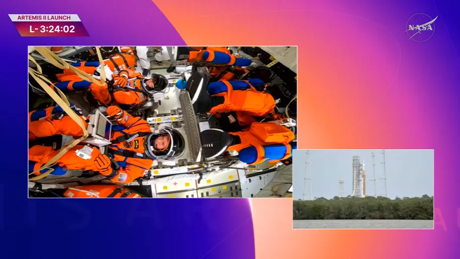 Actualización de Artemisa II. Los astronautas ya abordaron el cohete y están haciendo chequeos previos al despegue.