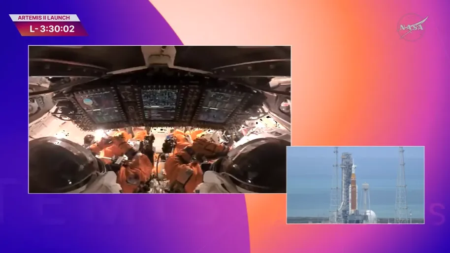 Actualización de Artemisa II. Los astronautas ya abordaron el cohete y están haciendo chequeos previos al despegue.