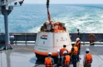 Imagen de la cápsula de la misión Gaganyaan de la ISRO instantes previos a la segunda prueba integrada de lanzamiento aéreo (IADT-02) . Crédito: ISRO prueba lanzamiento india