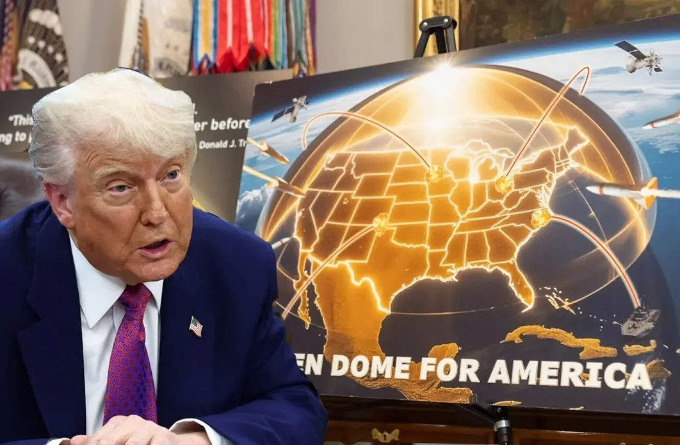 El presidente Donald Trump presentando el programa de defensa aéreo "Cúpula Dorada". presupuesto Pentágono