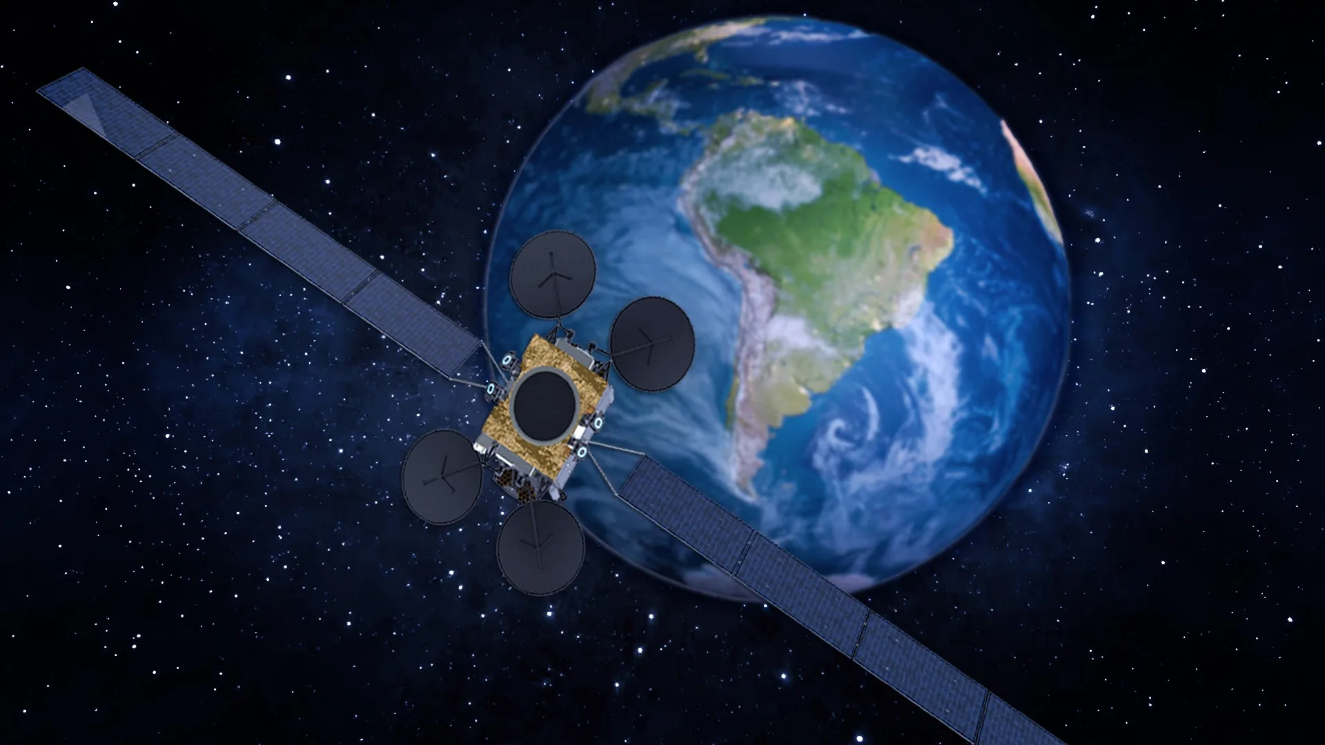 Ilustración del satélite ARSAT-SG1 orbitando alrededor de la Tierra.