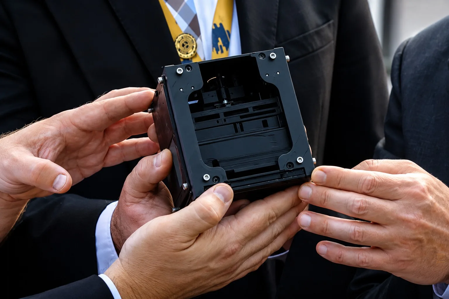 Fotografía del prototipo del Satélite Morazán. Crédito: TV UNAH.
