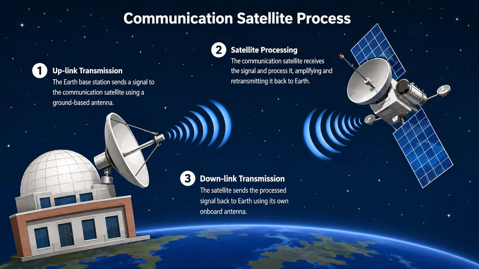 Principio de funcionamiento de los satélites de comunicaciones.