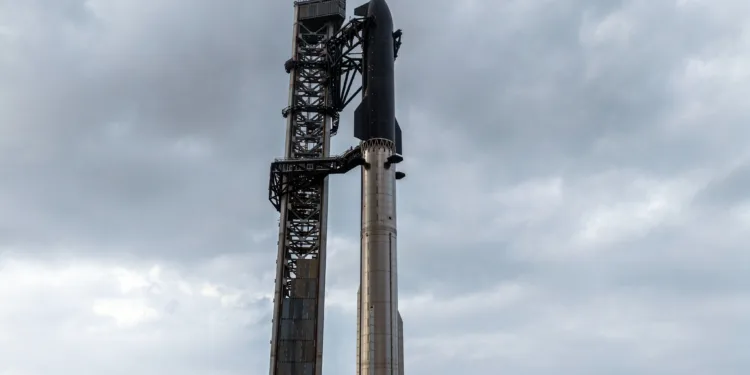 SpaceX prepara el Flight 12 del Starship el 22 de mayo, en la plataforma de lanzamiento PAD 2 de la Starbase, Boca Chica, Texas.