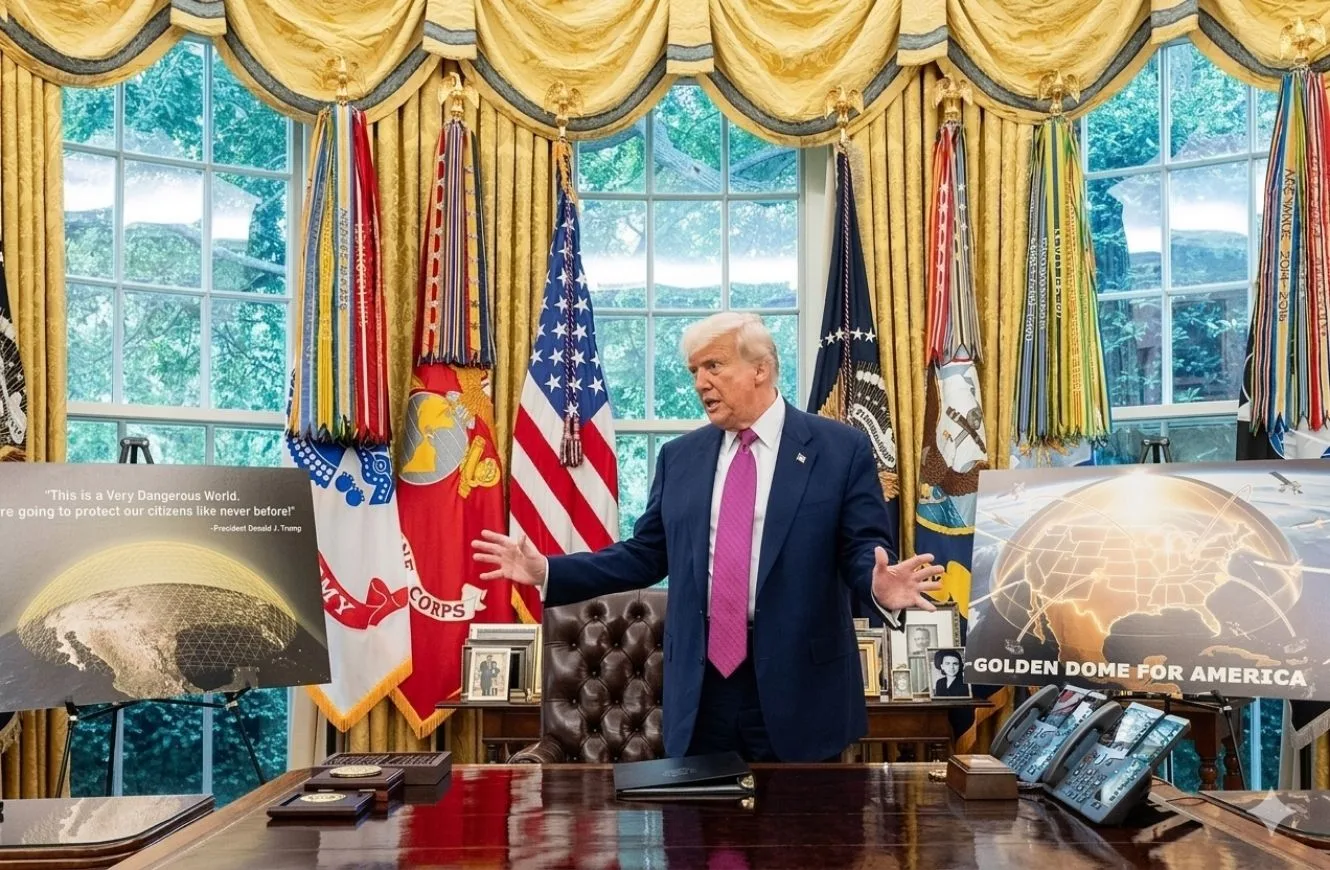 Imagen de Donald Trump en la Casa Blanca presentando el proyecto Golden Dome.Golden Dome 1,2 billones