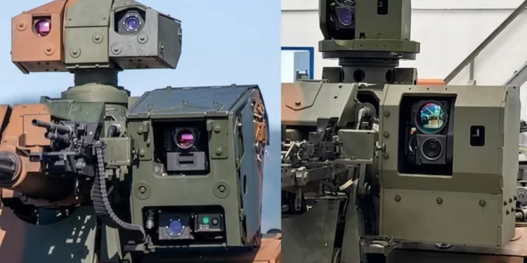 Imagen del kit antidrones de ARES integrado a la torre blindada UT30BR2.