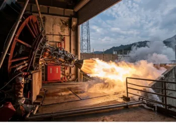 Imagen de la prueba de encendido del motor de propulsión líquida "Chi", de la empresa china Mega Engine.