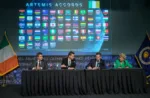 Imagen de la conferencia de la NASA celebrada este lunes, donde se firmó la entrada de Irlanda a los Acuerdos de Artemisa. Crédito: NASA.
