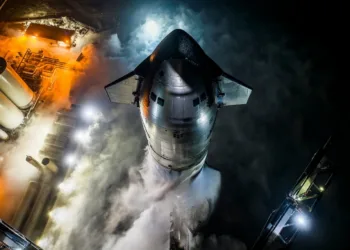 Imagen del megacohete Starship V3 de SpaceX. Crédito: SpaceX. SpaceX bolsa