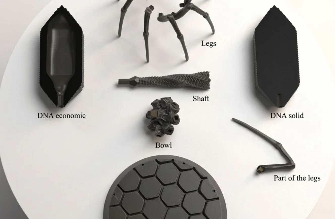 Imagen de varias partes de un virus creadas por impresión 3D. Brasil impresión 3D