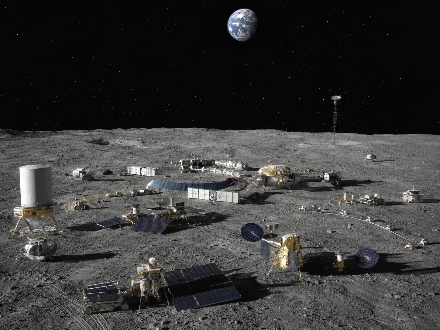 Imagen conceptual del asentamiento ILRS de China y Rusia en la Luna.