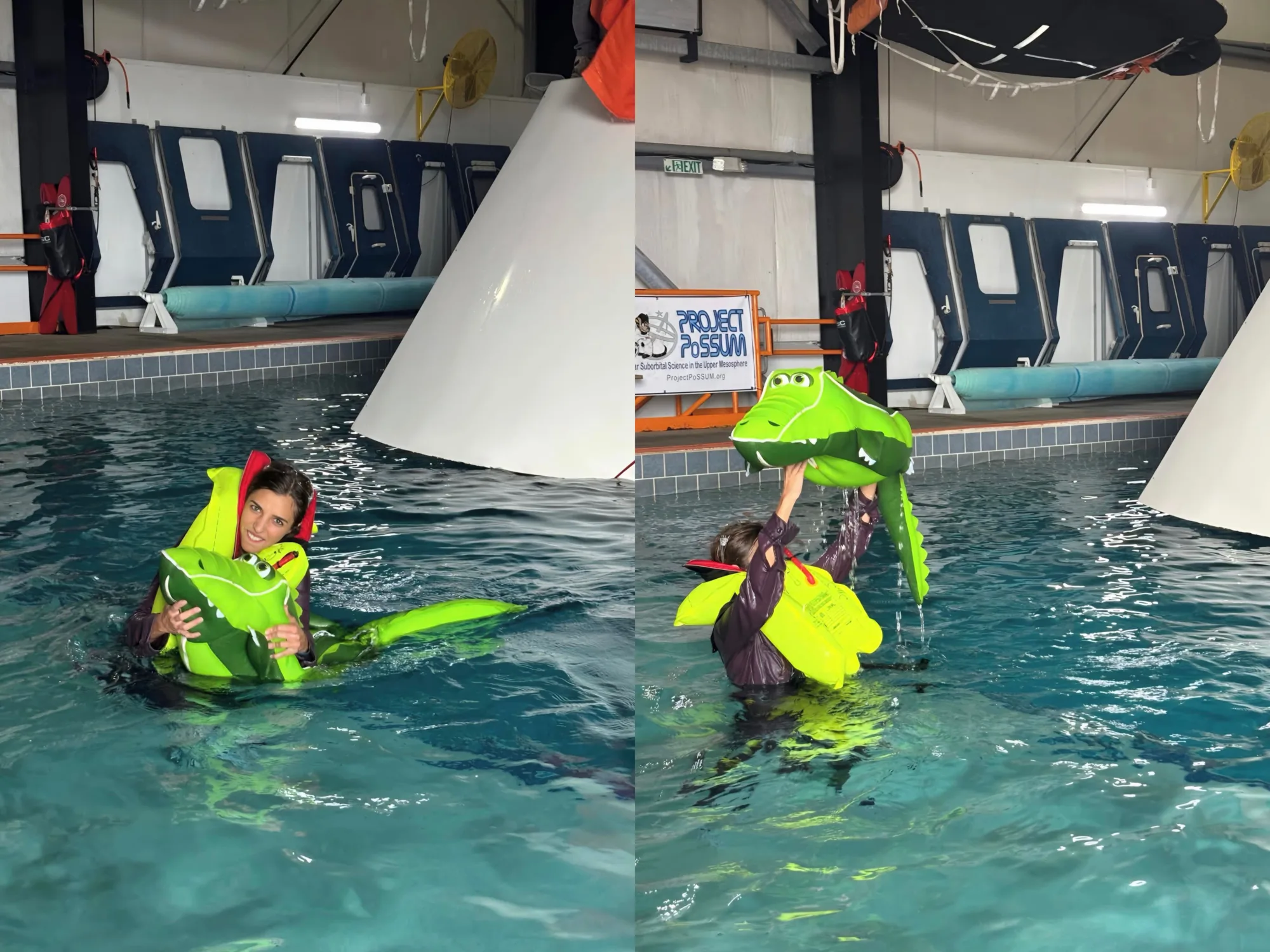 La candidata argentina a astronauta Noel de Castro compartió imágenes de su entrenamiento espacial durante un ensayo de egreso de emergencia de una cápsula Orion.