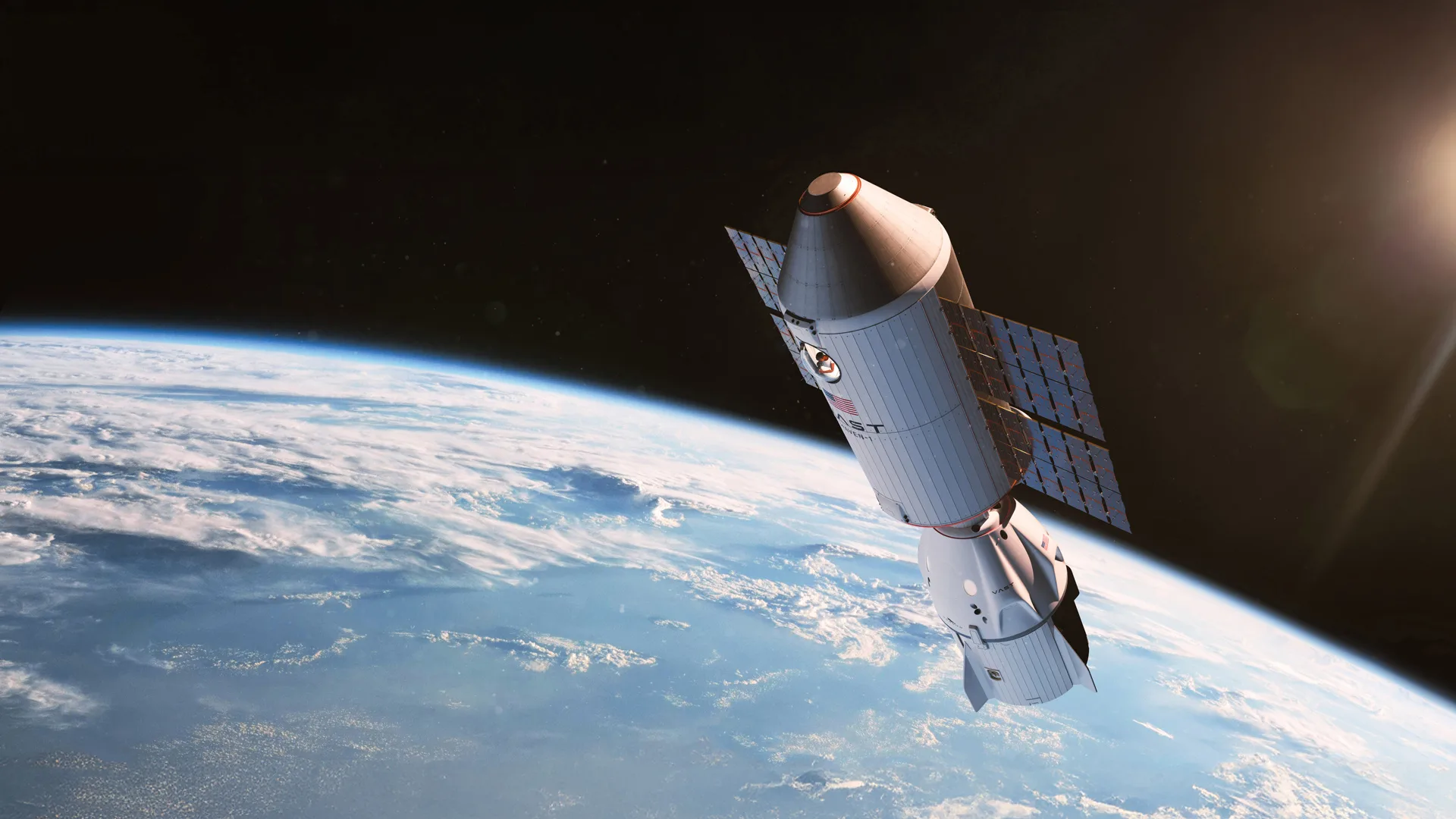 Heaven-1, la futura estación espacial comercial de Vast, con el carguero Dragon de SpaceX realizando tareas de transporte y reabastecimiento.
