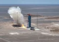 LandSpace completa un fuego estático del cohete ZhuQue-3 Y2 en la Zona Piloto de Innovación Espacial Comercial Dongfeng, en el noroeste de China.