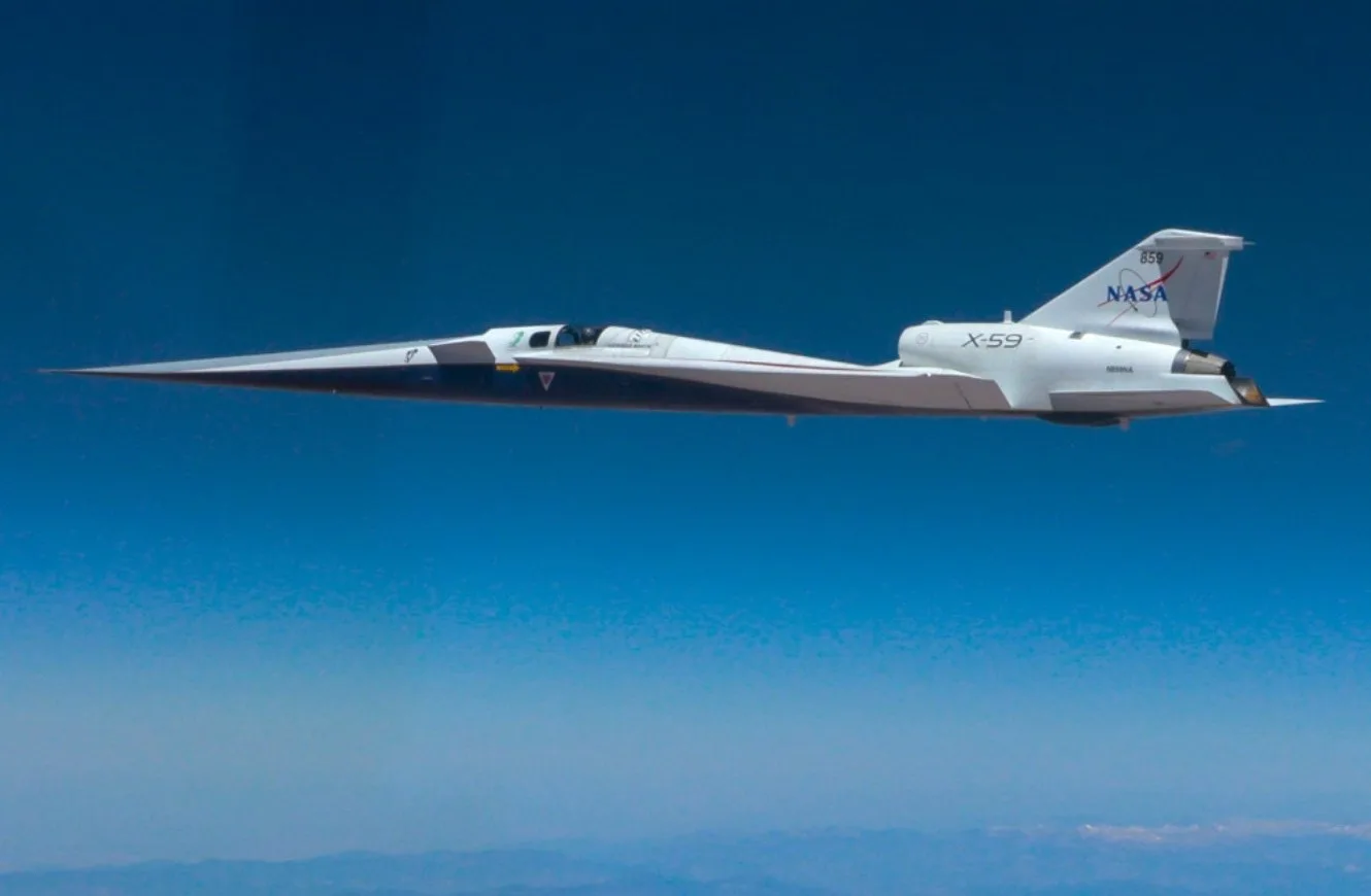 Imagen del avión supersónico de la NASA X-59. Crédito: NASA.