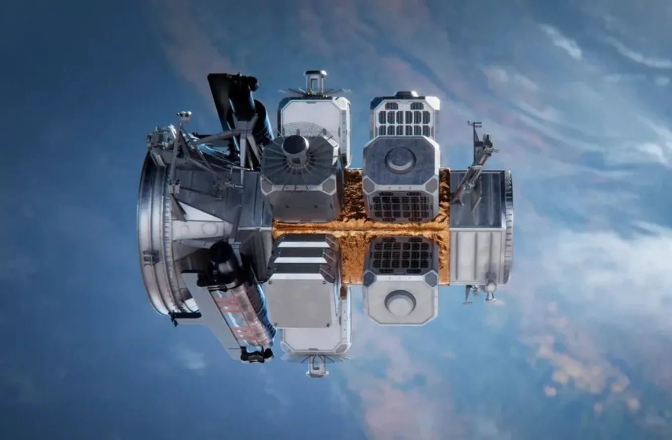Imagen de la plataforma de la nave espacial Blue Ring de Blue Origin, perteneciente a la misión NEO Hunter. Crédito: Blue Origin.