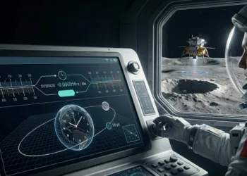 Imagen ficcionada del software operativo LTE440 para sincronizar el tiempo entre la Luna y la Tierra.