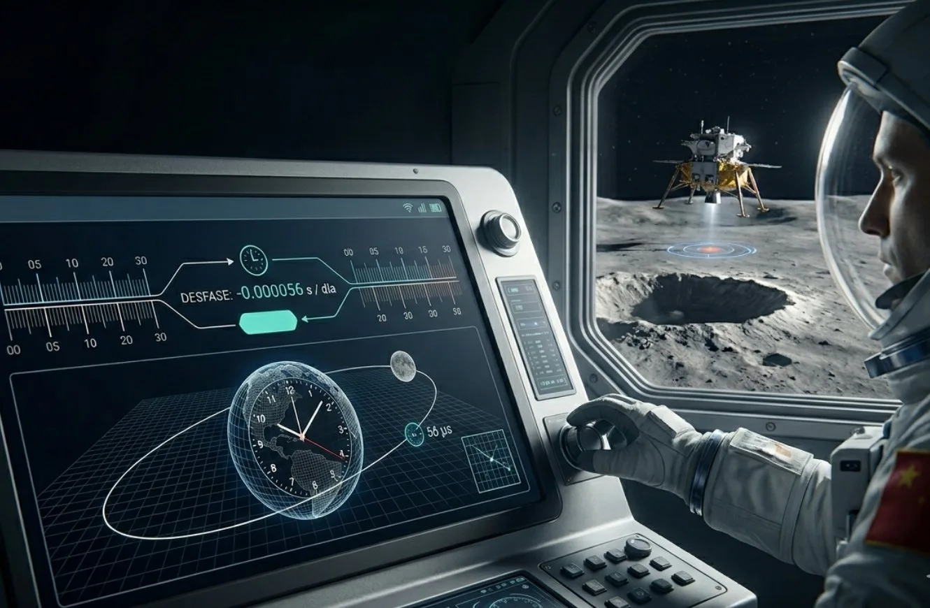 Imagen ficcionada del software operativo LTE440 para sincronizar el tiempo entre la Luna y la Tierra.