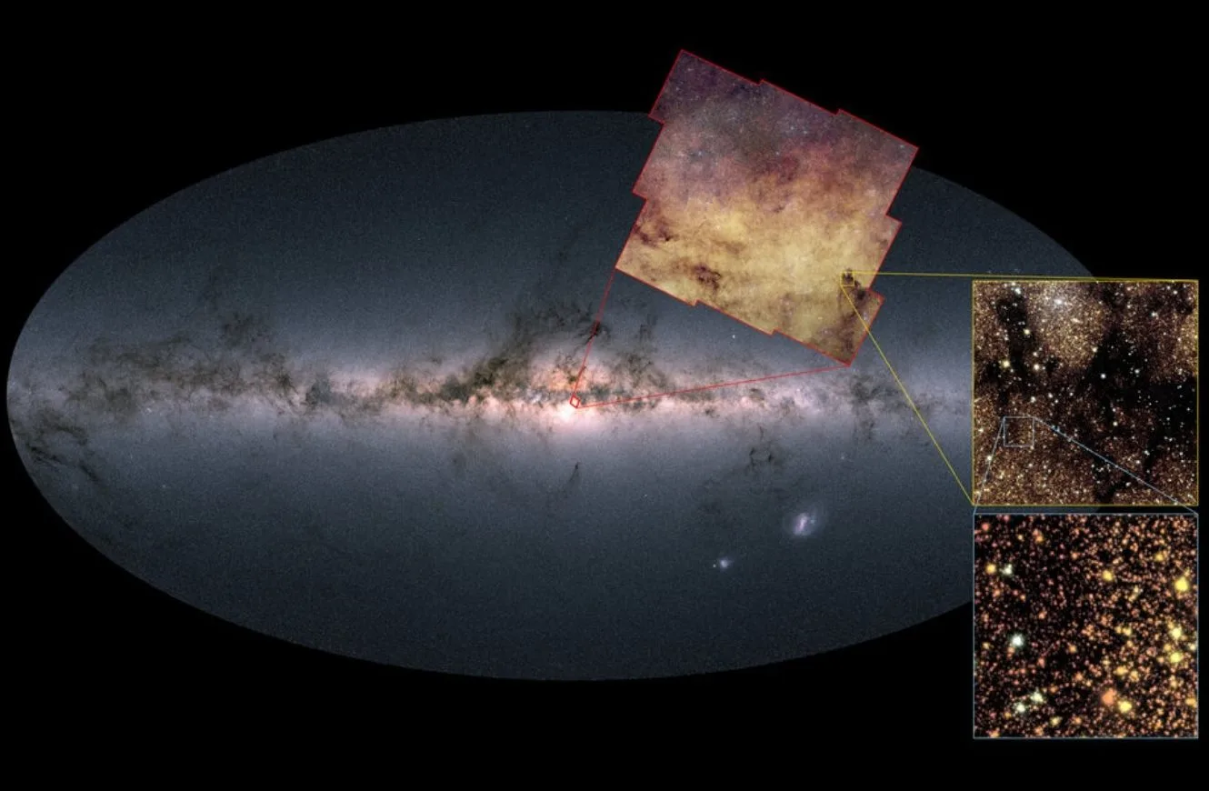Imagen del bulbo central de la Vía Láctea, capturada gracias a la misión Euclid. Crédito: ESA.