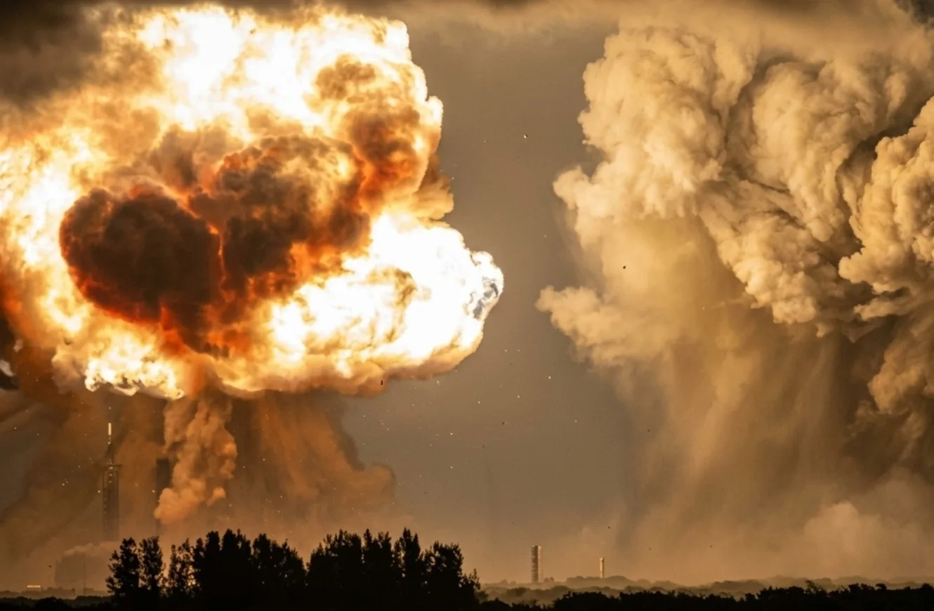 Imagen de la explosión del New Glenn. plataforma New Glenn