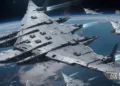 Demostración animada del portaaviones Luanniao en el proyecto Nantianmen, propiedad intelectual de ciencia ficción aeroespacial de origen chino. Crédito:CCTV News.