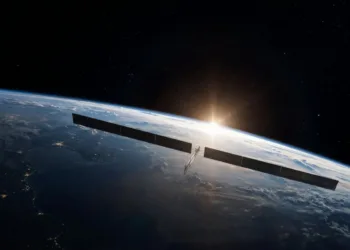 Representación de uno de los satélites AI que SpaceX planea construir en órbita. Crédito: SpaceX.