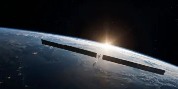 Representación de uno de los satélites AI que SpaceX planea construir en órbita. Crédito: SpaceX.