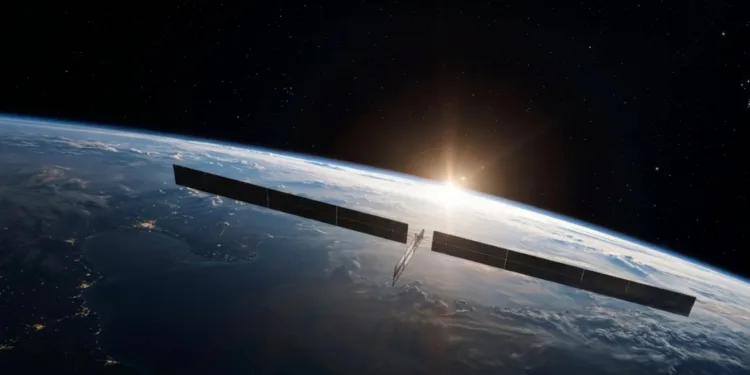 Representación de uno de los satélites AI que SpaceX planea construir en órbita. Crédito: SpaceX.