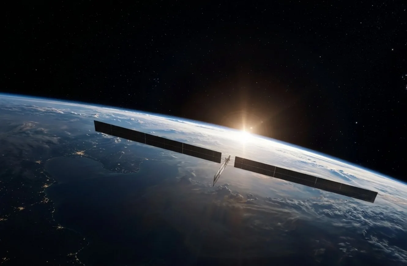 Representación de uno de los satélites AI que SpaceX planea construir en órbita. Crédito: SpaceX.