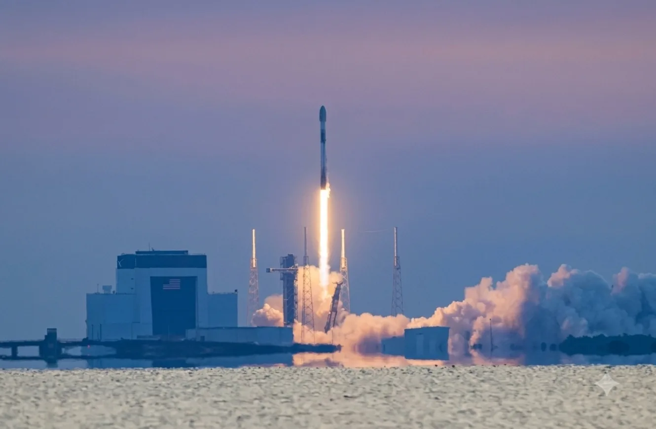 Imagen del cohete Falcon 9 desde el Complejo de Lanzamiento Espacial 40 en Florida, marcando el debut de Starfall.