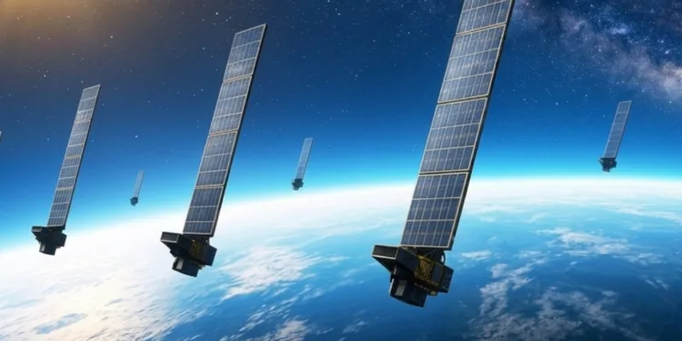 Imagen de los satélites Starlink de la compañía SpaceX. 24 satélites Starlink.