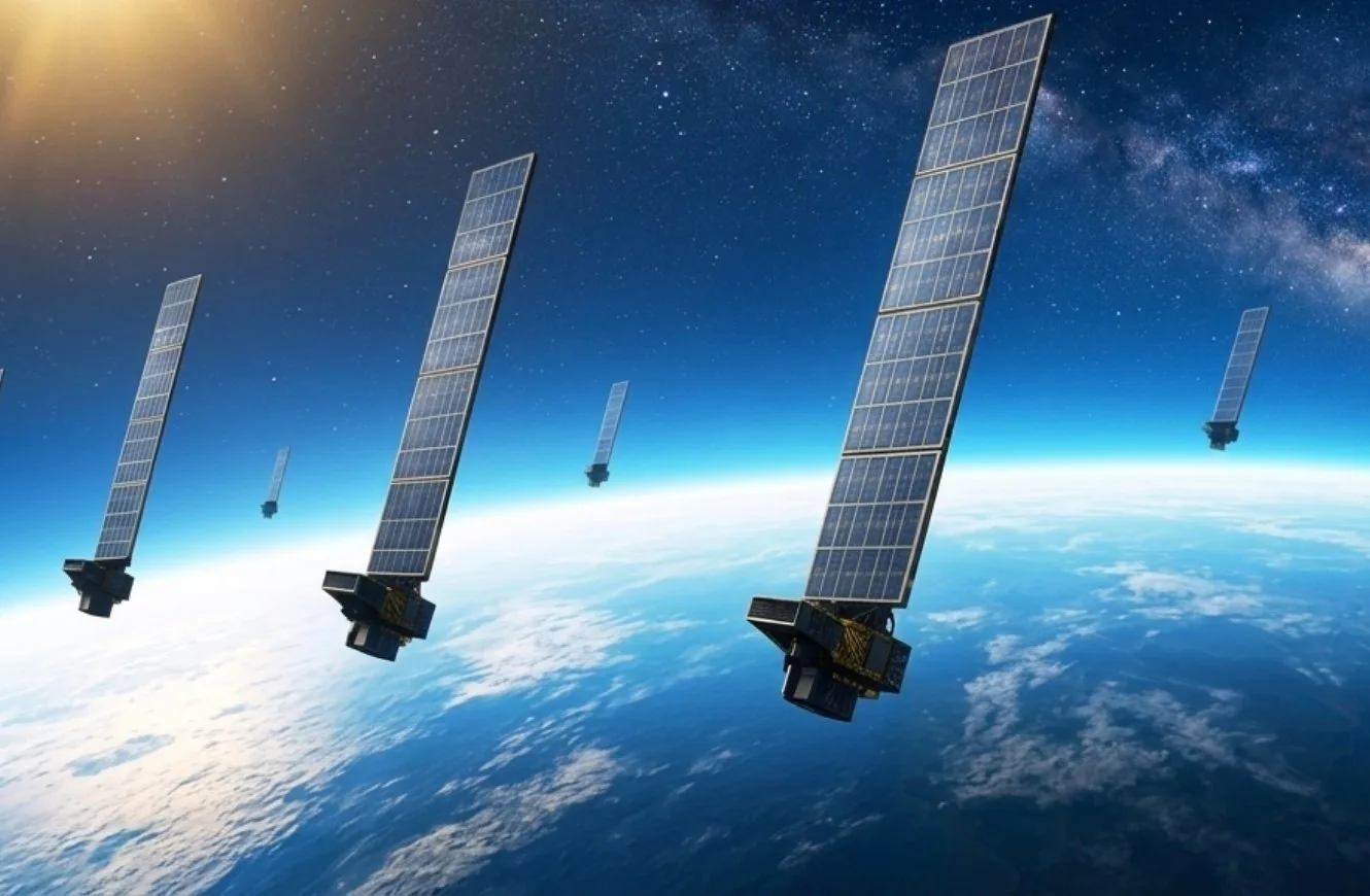 Imagen de los satélites Starlink de la compañía SpaceX. 24 satélites Starlink.