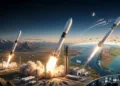 Representación artística del despliegue simultáneo de los tres vectores que lideran la carrera hacia la órbita en Argentina: el ultraligero Aventura de TLON Space (izquierda), la icónica familia Tronador de VENG (centro) y el remolcador de última milla Chimera de Epic Aerospace (derecha). Un ecosistema que combina el legado científico estatal con la agilidad del modelo startup.