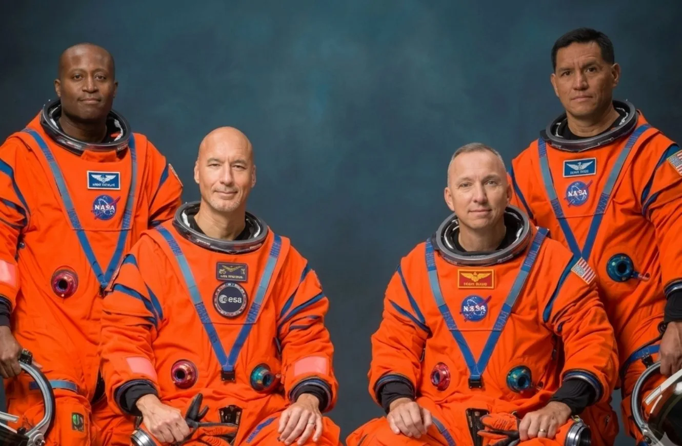 La tripulación de Artemis III posa para un retrato oficial (de izquierda a derecha): Andre Douglas, Luca Parmitano, Randy Bresnik, Frank Rubio. Crédito: NASA.