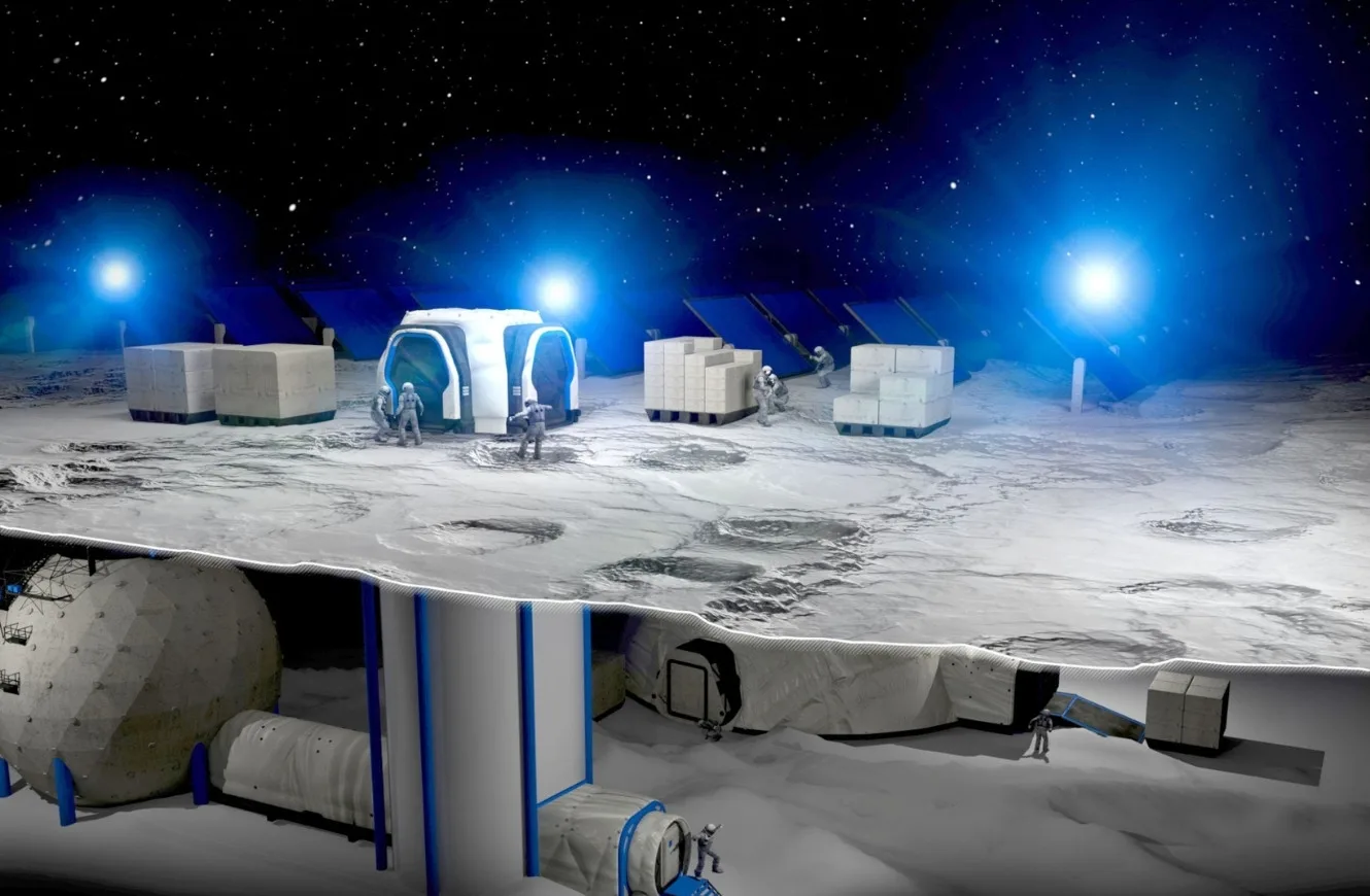 Imagen del concepto de habitabilidad protegida en el subsuelo lunar, dentro de los tubos de lava lunares.