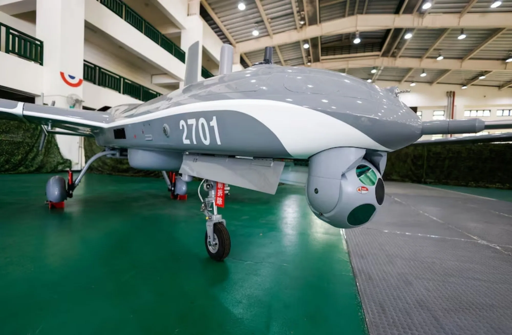 El vehículo aéreo no tripulado Albatross II en exhibición durante la visita del presidente de Taiwán, Lai Ching-te, al Instituto Nacional de Ciencia y Tecnología Chung-Shan (NCSIST), el 17 de julio de 2026.