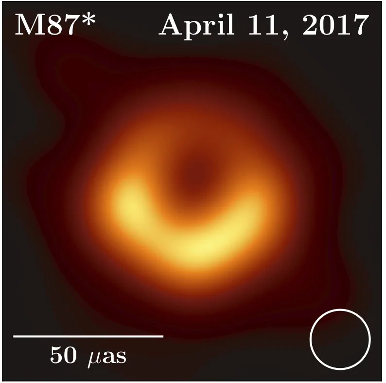 Primera imagen de un agujero negro, obtenida por el Telescopio del Horizonte de Sucesos. La fotografía muestra la sombra de M87, el agujero negro supermasivo situado en el centro de la galaxia Messier 87, rodeada por un anillo brillante de gas caliente.