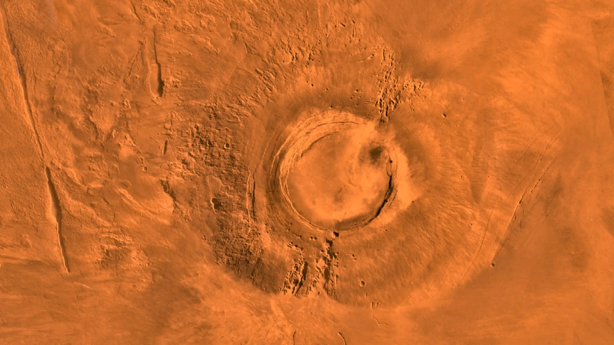 El Olympus Mons, o Monte Olimpo, es un volcán en escudo situado en el planeta Marte. Con una altura de 22 km se posiciona como la montaña más elevada de todo el Sistema Solar.