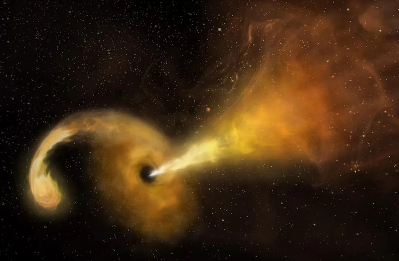 Un evento de disrupción por marea ocurre cuando una estrella se acerca demasiado a un agujero negro, la fuerza gravitatoria la desintegra.