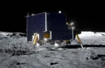 Representación artística del módulo de aterrizaje lunar Griffin Mission One de Astrobotic en la superficie de la Luna. Griffin-1 forma parte de la misión de la NASA. Crédito: NASA. Voyager Technologies