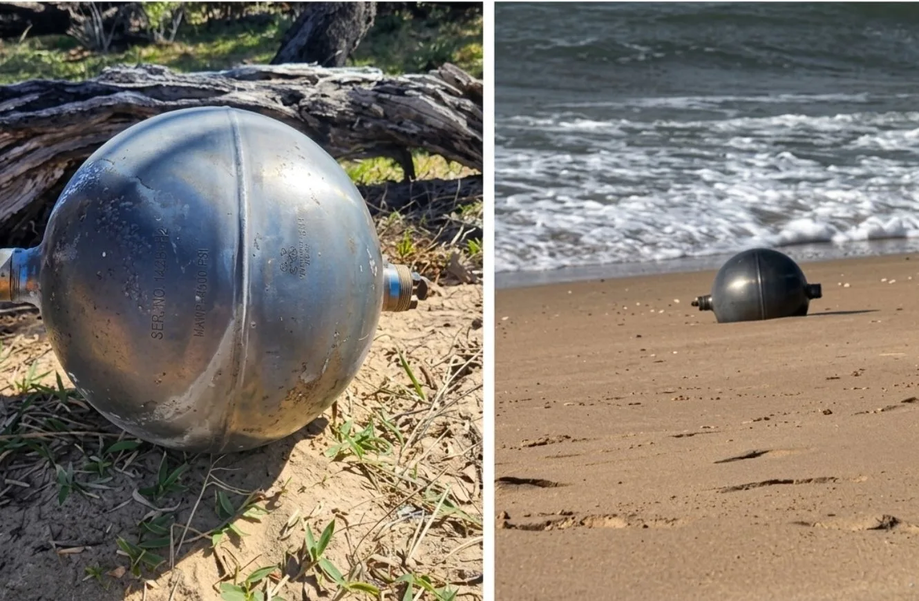 Imagen de las esferas metálicas halladas en Forrest Beach.