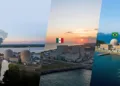 Imagen de las centrales nucleares más conocidas de LATAM. De izquierda a derecha La composición integra visualmente las características de las tres centrales principales que describimos: Atucha (Argentina), Angra (Brasil) y Laguna Verde (México).