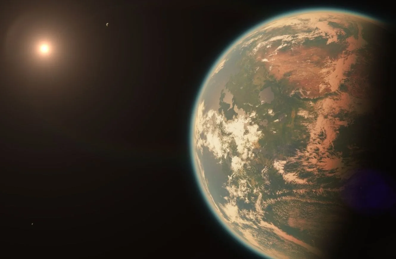 Representación conceptual de un exoplaneta templado en su zona habitable.