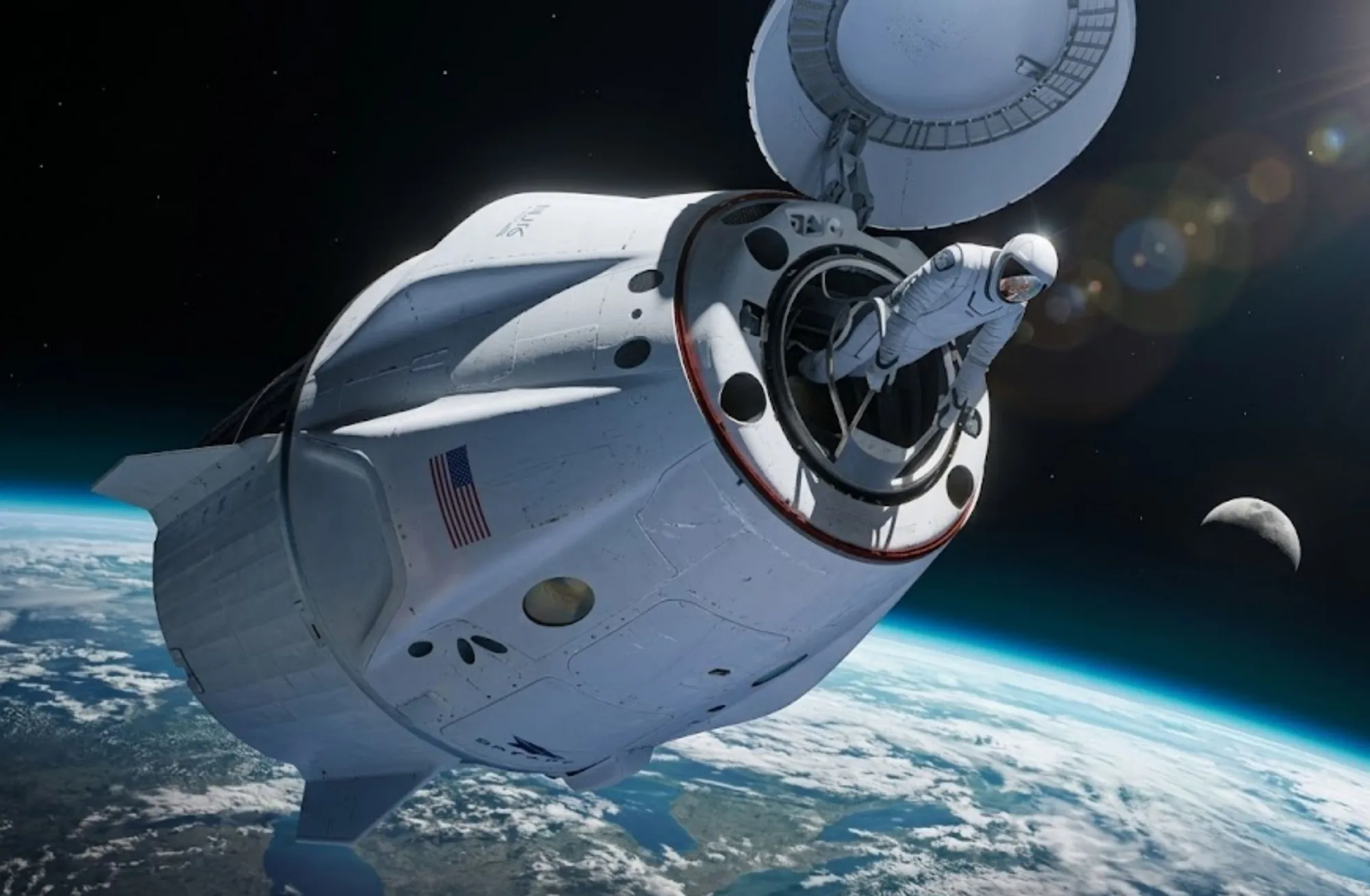 Imagen representativa del cohete Falcon 9 en el espacio. misión MVR