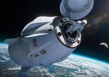 Imagen representativa del cohete Falcon 9 en el espacio. misión MVR