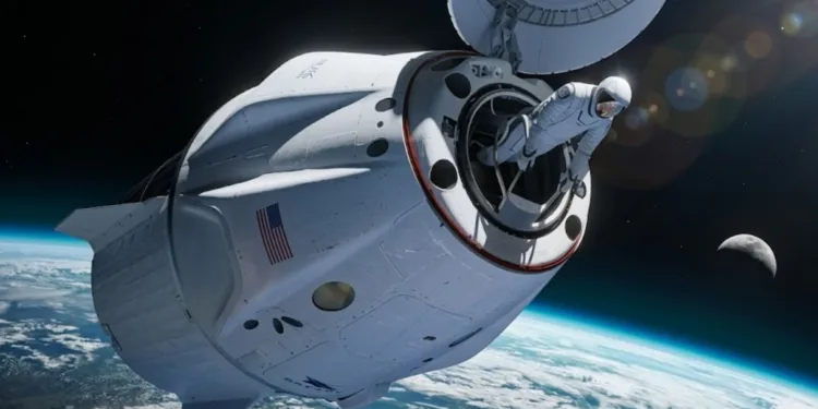 Imagen representativa del cohete Falcon 9 en el espacio. misión MVR