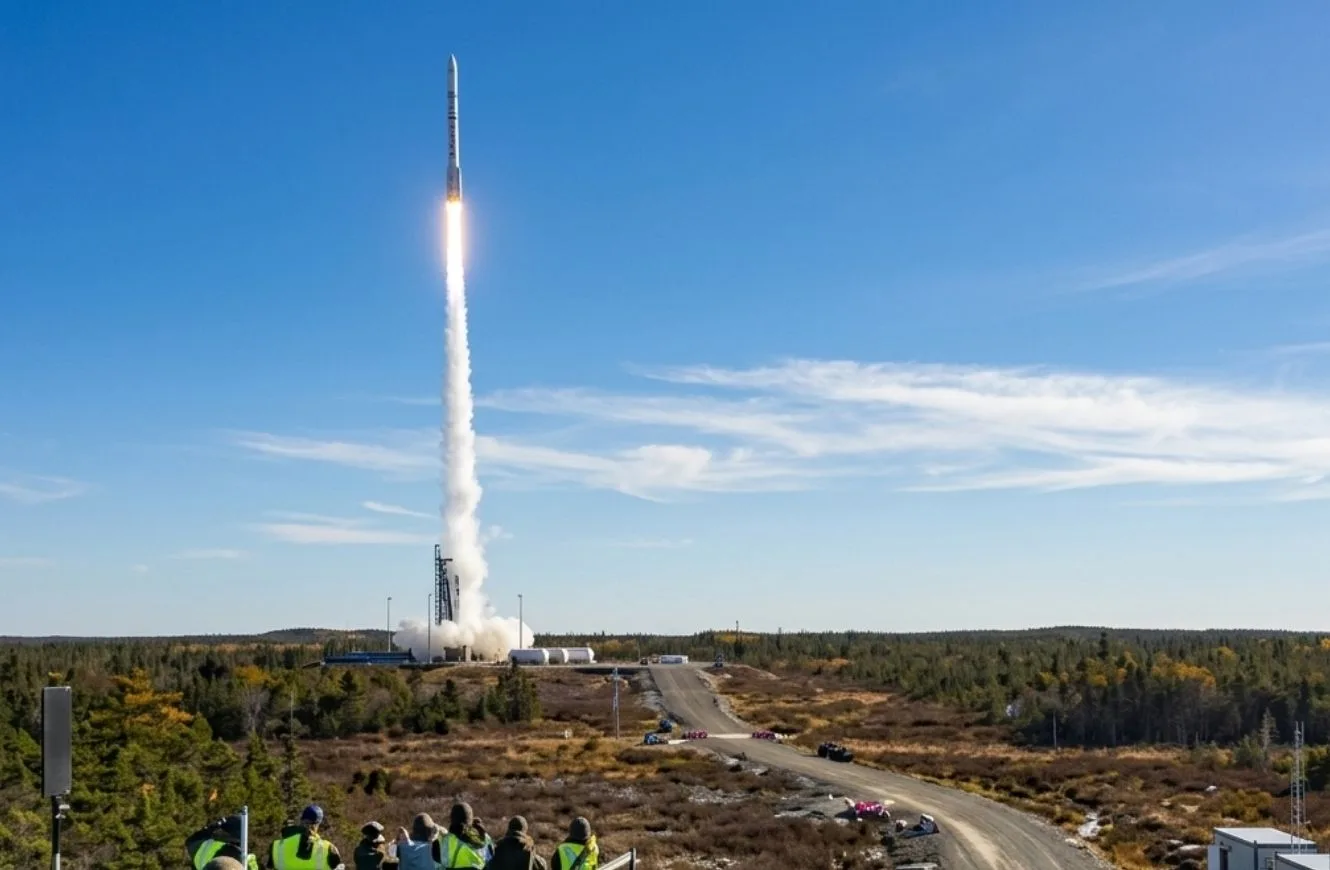Imagen de un lanzamiento desde Spaceport Nova Scotia Maritime Launch Services. complejo de lanzamiento Canadá