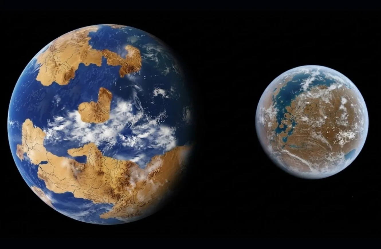 Imagen de exoplaneta habitable ficticio.