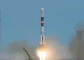 Imagen de lanzamiento del vector Soyuz desde Baikonur.