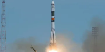 Imagen de lanzamiento del vector Soyuz desde Baikonur.
